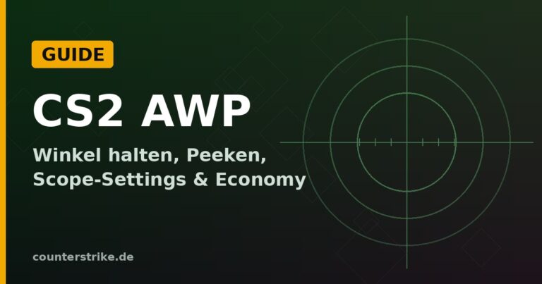 Beitragsbild CS2 AWP Guide: Zielfernrohr-Fadenkreuz auf dunklem Hintergrund mit Schriftzug GUIDE