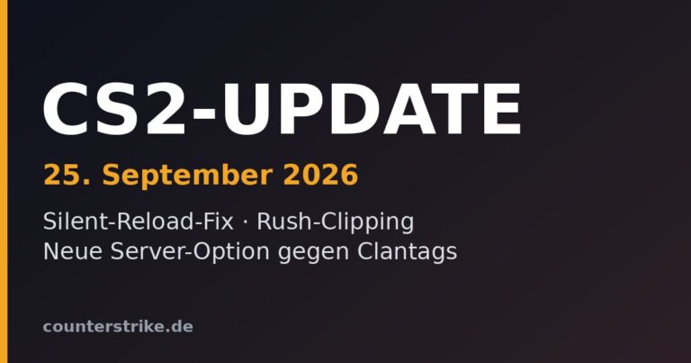 CS2-Update vom 25. September 2026: Silent-Reload-Fix, Rush-Clipping und neue Server-Option gegen Clantags