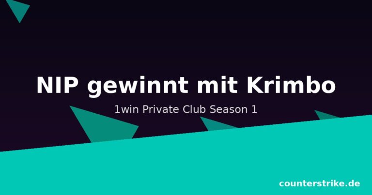 NIP feiert den Titelgewinn beim 1win Private Club Season 1 mit IGL Krimbo auf stilisiertem CS2-Hintergrund