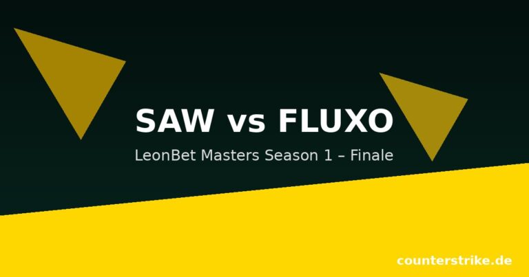 SAW feiert den Turniersieg beim LeonBet Masters Season 1 gegen Fluxo auf grün-goldenem CS2-Grafikhintergrund