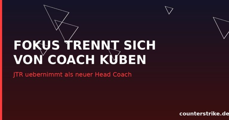Grafik zur Trennung von FOKUS und Coach kuben mit neuem Head Coach JTR, CS2 Esports Motiv