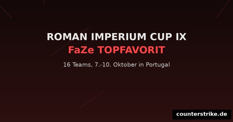 Dunkles Grafik-Banner: FaZe als Topfavorit bei der Roman Imperium Cup IX