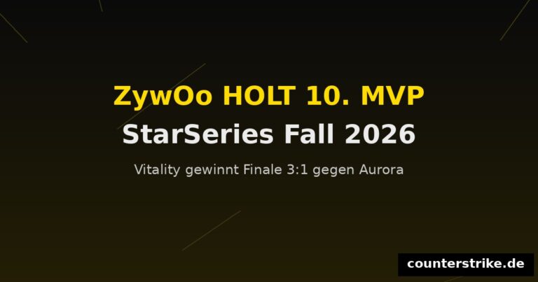 Dunkles Grafik-Banner: ZywOo holt zehntes MVP bei der StarSeries Fall 2026