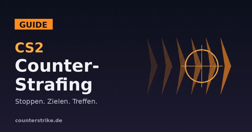 Beitragsbild: CS2 Counter-Strafing Guide – Fadenkreuz vor Bewegungspfeilen auf dunklem Hintergrund