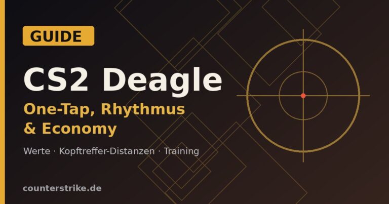 Beitragsbild zum CS2 Deagle Guide: Fadenkreuz-Grafik mit dem Titel CS2 Deagle – One-Tap, Rhythmus & Economy