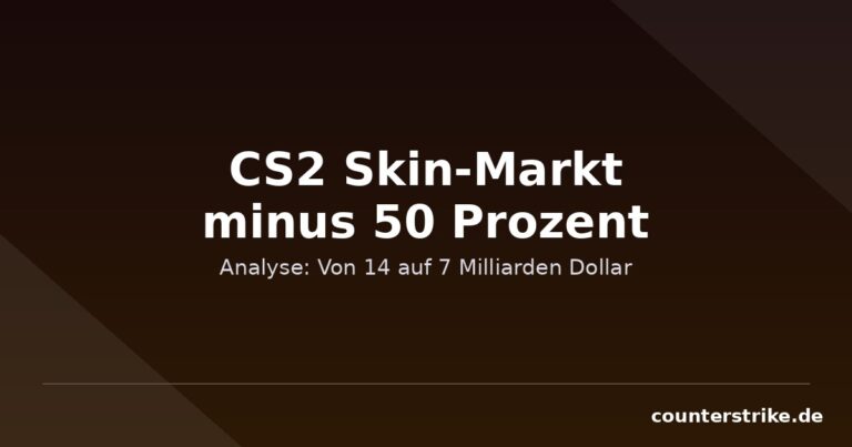 Grafik mit Schriftzug CS2 Skin-Markt minus 50 Prozent zur Marktanalyse 2026