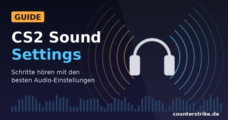 Grafik zum CS2 Sound Settings Guide: Kopfhörer mit Schallwellen und Schriftzug CS2 Sound Settings