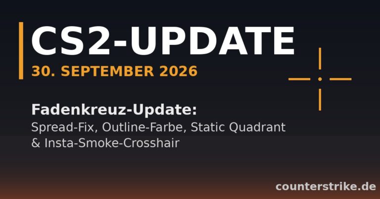 Beitragsbild CS2-Update vom 30. September 2026: Fadenkreuz-Update mit Spread-Fix, Outline-Farbe, Static Quadrant und Insta-Smoke-Crosshair