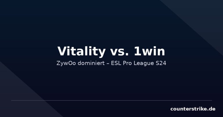 Grafik mit Schriftzug Vitality vs. 1win zur dominanten ZywOo-Leistung in der ESL Pro League Season 24